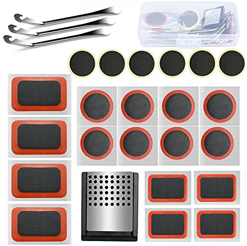 drado Kit Reparacion Pinchazos Bicicleta Parches Bicicleta Kit con Palancas de Neumáticos Parches de Neumáticos Rallador de Metal