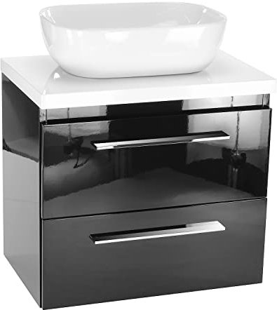 paplinskimoebel - Waschbecken mit Unterschrank 50 cm Breit Sicily Sink, Waschbeckenunterschrank mit Schubladen, Badezimmerschrank Hängend - Schwarz Lackiert mit Aufsatzwaschbecken