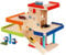 goki 53821 Parkhaus, große Spielgarage aus Holz, 51,9 x 31,4 x 38,5 cm, mehrstöckig, mit Aufzug Rampe, Tankstelle und Waschstraße