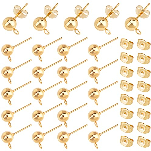UNICRAFTALE Edelstahl Ohrstecker 0,7 mm Kugel Ohrstecker Komponenten mit offener Schlaufe Golden Ohrstecker mit Ohrmuttern Schmuckstücke für die Ohrringherstellung