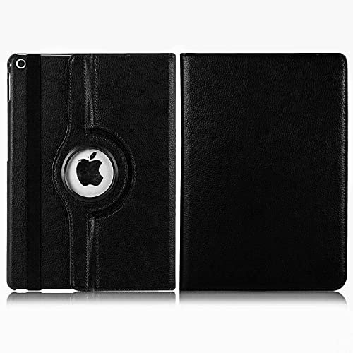 KAV Leder Flip Case Cover für Apple iPad 9. Generation 10,2 Zoll 2021 – 360 Grad drehbar, leicht, schlank und Auto-Wake- oder Sleep-Design, iPad-Ständer (schwarz)