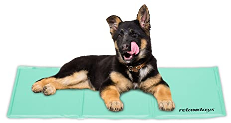 Relaxdays Kühlmatte Hund, 50 x 90 cm, selbstkühlende Hundematte, Gel, abwischbar, Kühlunterlage für Haustiere, türkis