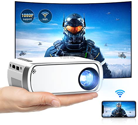WiFi Mini Beamer, Mini Projector, WiFi Klein Beamer 1080P Unterstützt, Tragbarer Projektor, Heimkino Projektor mit Bildschirmspiegelung für Smartphone, Kompatibel mit TV Stick Tablet TV Box Games etc