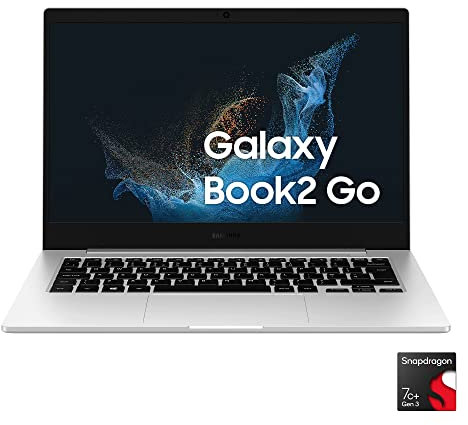 Samsung Galaxy Book2 GO 5G Laptop, 14 FHD, Snapdragon 7c+ Gen 3, Qualcomm Adreno 642L, RAM 4GB, 128GB SSD, Windows 11 Home, Silver