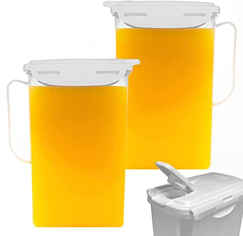 Pack of 2 - Clip & Lock Seal 2 Litre Fridge Door Jug with White Lid, Ideal for Juice, Milk, Water and More. BPA-Free.