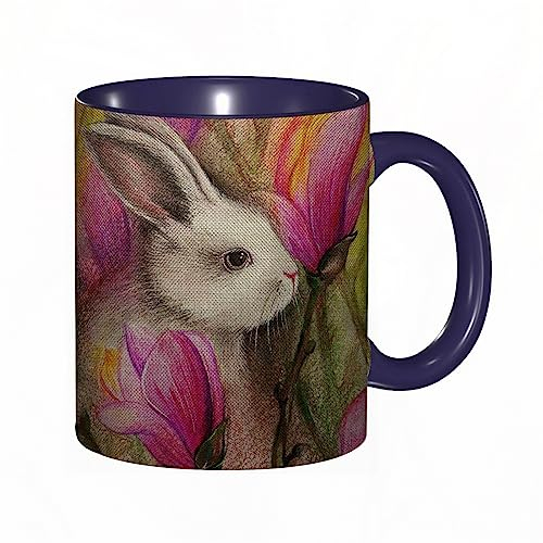 DHAEY Mug porcelaine fine Lapin printemps Lapin aquarelle en fleurs |Mug humour pour collègue, amis, copains, frères et soeurs |Mug original avec