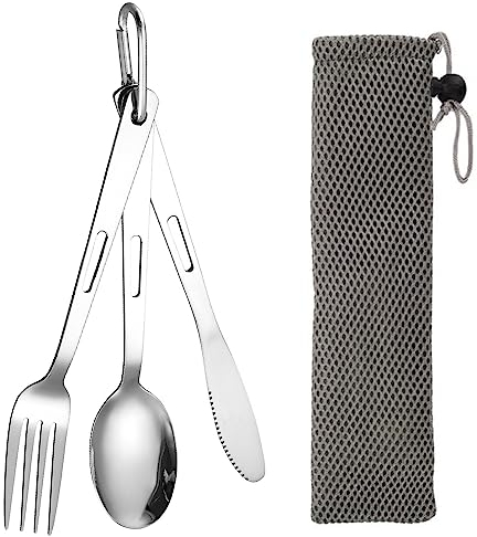3 Piece Set Camping Cutlery Stainless Steel Flatware Camping Utensil Set Travel Camping Flatware for Hiking and Travel