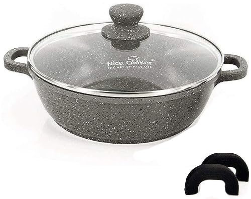 Nice Cooker Poêle à Servir/Mijoteuse - Roc-Tec®. Vraies particules de Pierre. Antiadhésif. Tous Feux dont Induction + Four (24 cm)