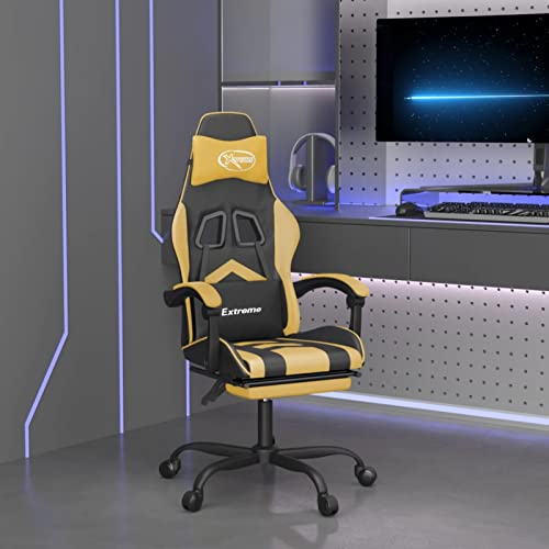 CIADAZ Gaming-Stuhl mit Fußstütze, Pc Stuhl, Gamerstuhl, Gaming Sessel, Stühle Fürs Arbeitszimmer, Stühle Für Gaming, Computerstuhl, Playstation Sessel, Schwarz und Golden Kunstleder