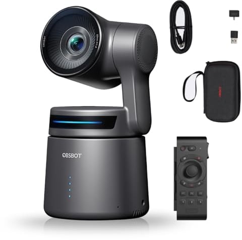 OBSBOT Tail Air NDI 4K Webcam Streaming with Smart Remote, AI Tracking PTZ Camera with Intelligent APP, Gesture, HDMI/PoE/USB-C/Wireless Webcam, 60FPS Video Camera Live Streaming for Church, etc
