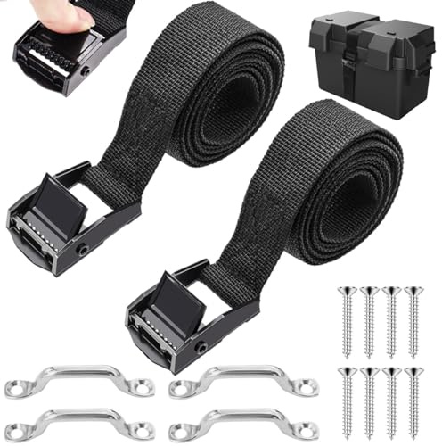 Seamaka 2 PCS 1 x 4ft/48 Battery Tie Down Strap kit,Battery Hold Down Strap with Stainless Steel Cam Buckle,4 Stainless Steel Eye Strap Mounts, 8 SS Screws for Boats, Luggage Belt, Cars O-093