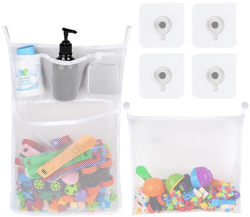 Spielzeugnetz Badewanne, Badewannennetz, 2 Stück Badewannenspielzeug Aufbewahrung, Bad Spielzeug Organizer mit 4 Haken, Badewanne Spielzeugnetz Aufbewahrungsnetz