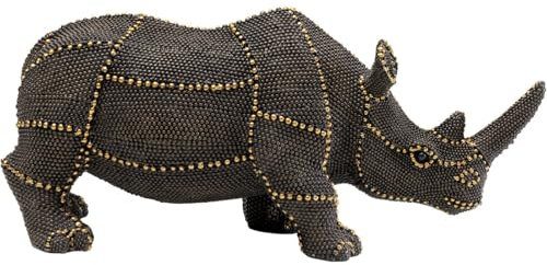 Kare Design Deko Figur Rhino Rivets Pearls, Schwarz, Nashorn, handgefertigt, Unikat, Deko Objekt fürs Wohnzimmer, für Regale, Tier Design, mit Perlen verzogen, 11,5x26x9,5 cm (H/B/T)