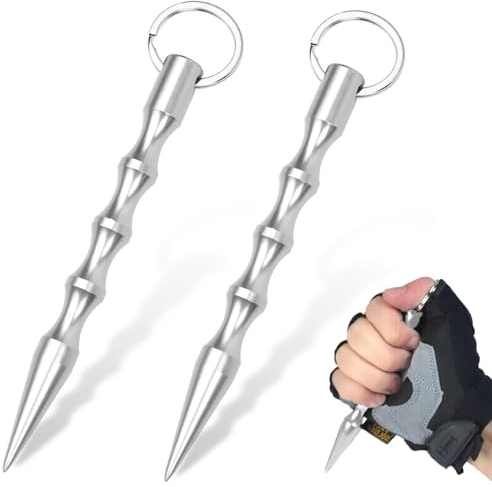 2 Stück kubotan Schlüsselanhänger, Speziell für Frauen Entwickelt, Entspricht den Gesetzlichen Bestimmungen (Spitzes Silber 2Stück)