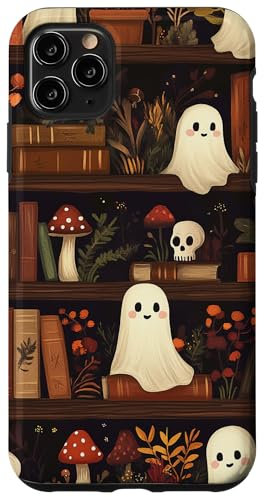 iPhone 11 Pro Max Cute and Spooky Ghost Floral Book Shelves Case