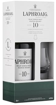 Laphroaig 10 Ans Islay Single Malt Scotch, Coffret avec 1 Verre, Whisky Écossais 40% - 70 cl