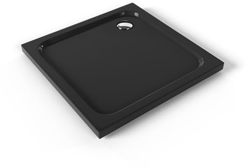 Moments of Glass Plato de ducha Acrílico Shimmer Smooth 80x80 cm, Negro – Textura Lisa, Antiderrapante, Antibacteriano, Resistente a agentes químicos – Incluye válvula y rejilla