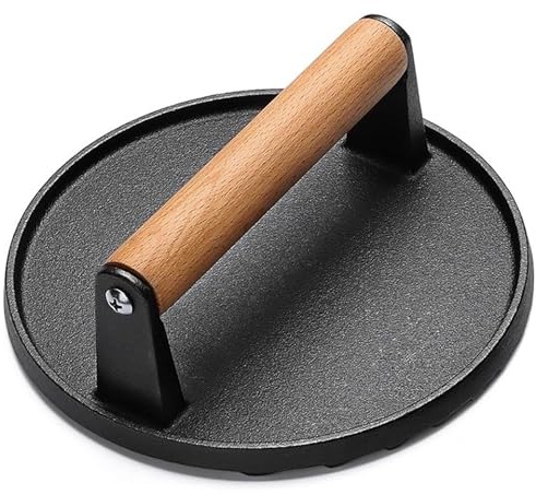 VenxyKod Smash Burger Press, 7 Round Blackstone Hamburger Patty Maker Heavy Duty Cast Iron Grill Wooden Handle Press Grill Sandwich Maker, Bacon, Steak
