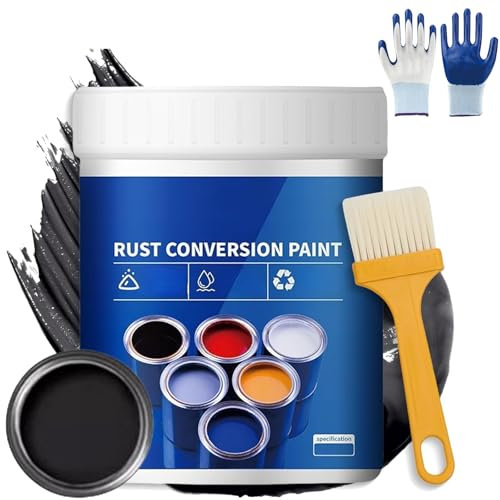 Gyagalre 250 ml/420 ml Rust Converter Paint for Metal - Water Based, Apply Directly to Rust, Long Lasting Coating, with Brush & Gloves (Black, 250 ml)