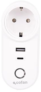 Cofan Enchufe inteligente con USB y tipo C | Conectividad WiFi 2.4 GHz + Bluetooth | Potencia máxima de 3520 W (16A) | Aplicación: Smart Life o Tuya | Compatible con Alexa y Google