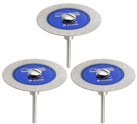 SHDIATOOL 50mm Diamant-Trennscheibe 3mm Schaft für Fliesen/Keramik/Marmor - 3er Set + Schraubendreher