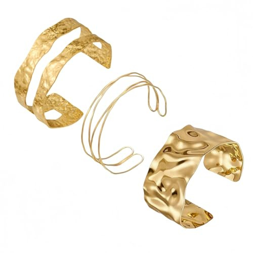 Omnikryp 2 Pièces Bracelets Dorés, Tendance Ajustable Bracelet Jonc Femme, Élégant Métal Minimaliste Plaqué Bracelet Or Femme