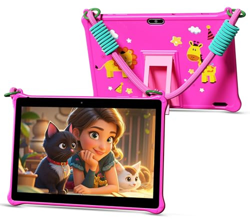 VASOUN Kids Tablet 10 inch, Android Tablets for Kids with 64GB ROM, 6000 Mah, Tablet PC with Time Limits, Age Filters, Parental Controls, 5G WIFI, Bluetooth (Pink)