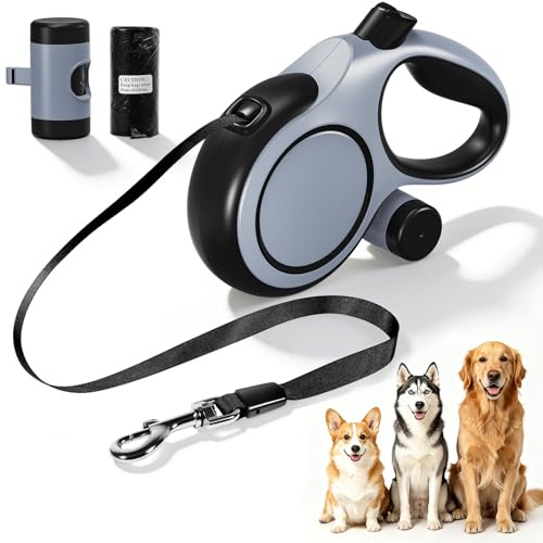 Retractable Dog Lead 8m, One-Hand Quick Lock Brake System, Tangle-Free 360° Swivel, Extendable Leash Strong Nylon Tape for M/L Dogs Up to 50kg