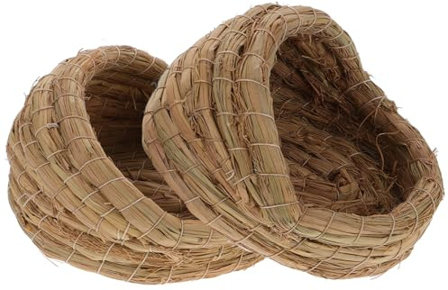 GATHINESS Lot de 2 Nids Tissés en Paille Naturelle pour Poulailler, Nid pour Ponte et Repos de Poules, Petit Lit Confortable 15 Cm, Maison Abritée pour Animaux de Compagnie