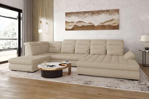 99rooms Toscana Wohnlandschaft Polsterecke Couchgarnitur Velours Vogue Creme Ottomane Rechts, mit Schlaffunktion