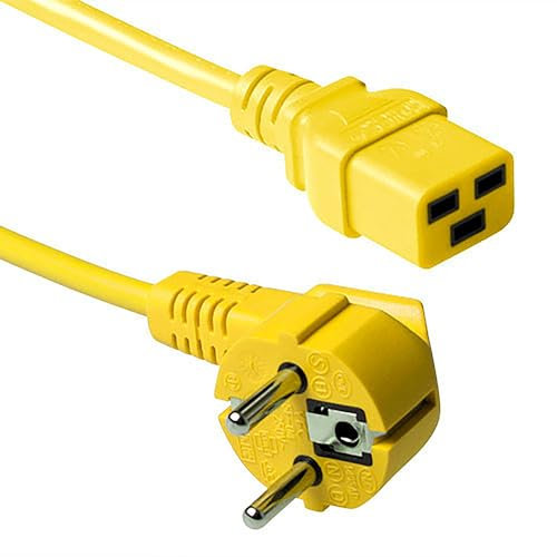 ACT Kaltgerätekabel 1.2m, C19 Kabel, Stromkabel, CEE 7/7 auf C19 – Schutzkontakt gewinkelt – AK5180 Gelb