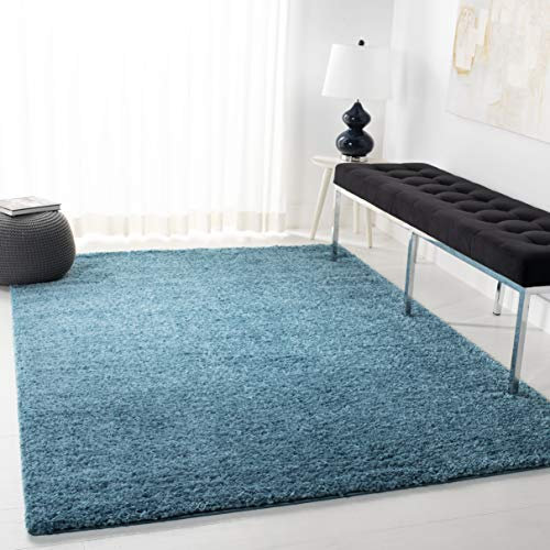 Safavieh Tapis Shaggy pour Salon, Salle à Manger, Chambre à Coucher - Collection August Shag - Poils Courts - Turquoise - 183 x 274 cm