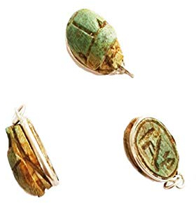 Réplica Escarabajo de la Suerte 3 Colgantes de Piedra caliza engarzados con Plata, Amuleto Desde el Antiguo Egipto 1,5 cm x 1 cm Cada uno