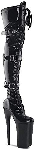 TIKENBST Tacchi Donna Tacchi Alti 20CM Tacco Alto sopra Il Ginocchio Stivali Stile Copertina della Rivista Modello di Ripresa Stivali Lunghi,Black-39