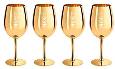 Moët & Chandon Lot de 4 flûtes à champagne en verre véritable Doré