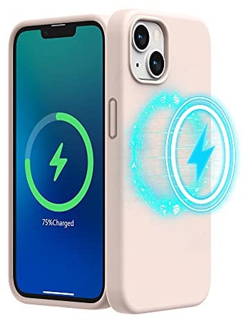 SURPHY Magnetic Case Designed for iPhone 13 Case (6.1 inch 2021 Release), with Microfiber Lining Liquid Silicone Phone Case for iPhone 13 (Light Pink)