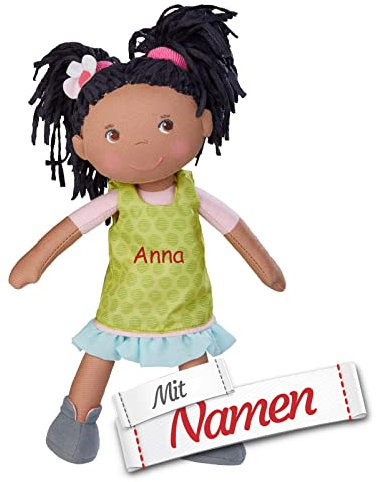 HABA Stoffpuppe Cari mit Namen Bestickt, Erste Baby Puppe zum kuscheln, Weiche Mädchen Kuschelpuppe, Kinder Geschenk-Idee Babypuppe als Taufgeschenk