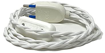 Cablaggio per Lampada Abat-Jour con cavo elettrico tessuto. Colori Vari. (Treccia Bianca)