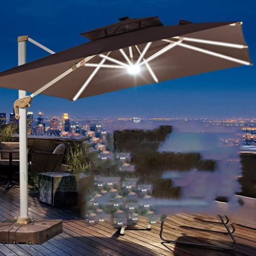 HARICSET Sonnenschirm Ampelschirm Cantilever Parasol Garden Parasol Windsicherung Marktschirm Groß 360Ḟ Rotation, Gartenschirm mit Kurbel Sonnenschutz (Size:3 * 3m(170Lbase),Color:weißes Licht)