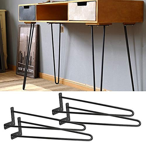 XDAILUYYDS 4er Set Hairpin Tischbeine, Hairpin Legs Metall 2 Streben, Haarnadelbeine aus Stahl 10 mm für Esstisch, Couchtische, Schreibtische, Hocker(2 Streben,50cm, Schwarz)