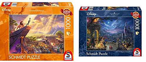 Schmidt Spiele 59673 Thomas Kinkade, Disney, König der Löwen, 1.000 Teile Puzzle, Bunt & Puzzle 59484 - Thomas Kinkade, Disney Die Schöne und das Biest, Tanz im Mondlicht, 1.000 Teile Puzzle