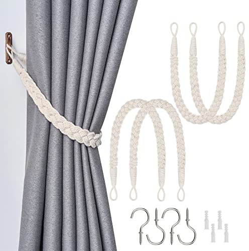 Pretty Jolly Vorhang Raffhalter aus natürlichem Baumwollseil, eleganter, dekorativer Vorhang-Raffhalter im Boho-Stil, weiche, handgewebte Seil-Vorhanghalter für Zuhause und Büro, Beige, 4 Stück