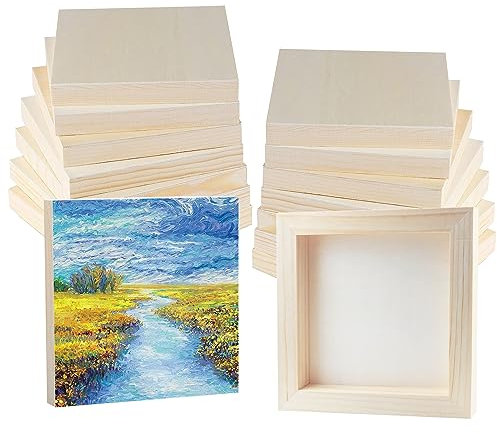 Voittozege 16 Pack Unfinished Wooden Canvas Board 4 x 4 Inch Square Wood Panels, Blank Canvas Cradled Painting Panel Boards for Painting Pouring Drawing Burning and DIY Craft Projects