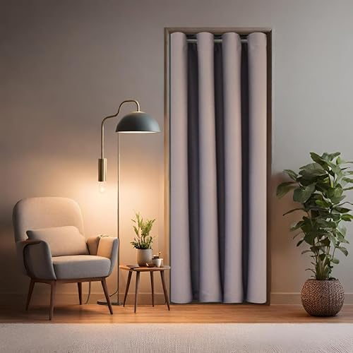 tinycurtains, Türvorhang hellgrau 210 x 150 cm, für alle gängigen Türgrößen, Thermovorhang OHNE Stange