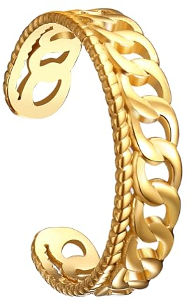 JewelryWe Ring Damen Panzerkette Kettenring: Elegant Damen-Ring Edelstahl Panzerkette Kettenoptik Stapelbare Offene Ringe Band Verstellbare Statement Ringe für Frau Mädchen Gold