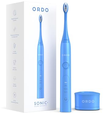 Ordo Sonic+ Electric Toothbrush for Adults, Advanced Smart Tech, 4 Brushing Modes, Fast Rechargeable, Sonic Toothbrushes Over 4 Weeks Battery Life, Silicone Polishing Element, USB Charger, Arctic Blue