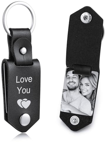 OTXIXTO Personalisierter Schlüsselanhänger aus Leder, Geschenke für Männer/Freund/Vater/Ehemann, Individuelles Bild, Foto, Datum, Name, Text, Vatertag (A4: Schwarz)