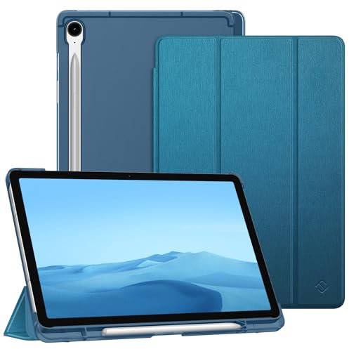 FINTIE SlimShell Case for Samsung Galaxy Tab S10 FE 2025/ S9 FE 10.9 Inch/ S9 11 Inch 2023 Tablet with Pen Holder, Tri-Fold Stand Translucent Back Cover with Auto Wake/Sleep, Peacock Blue