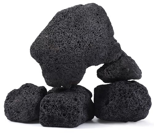 FISCAPE Lavastein für Aquarium, Vulkangestein für Aquarien, 5 - 20,3 cm, groß, natürlich, schwarz, 5 Stück