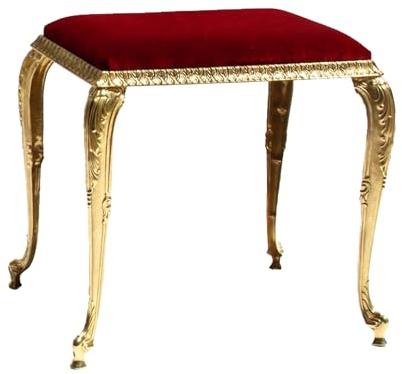 Luxus Hocker Sitzhocker Sitzbank Polsterhocker Fußhocker Ottoman in Barock Gold Vintage Optik mit Messing Beinen - Samtstoff gepolstert (rot)